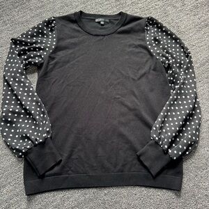 Adrianna Papell Black Sweater w/ Polka Dot Sleeves Neutral Minimalist Chic Retro